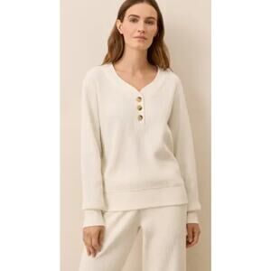 NWT THREAD & SUPPLY Oatmeal Tan Runi Button V-Neck Sweater Large